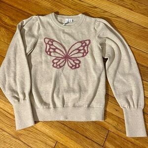 Janie and Jack Butterfly Puff Sleeve Sweater Cream Cotton Jersey Mauve Textured